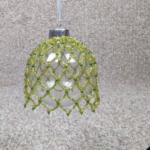 Beaded Christmas Ornament Clear Plastic Festive Holiday Decor Lime Netting